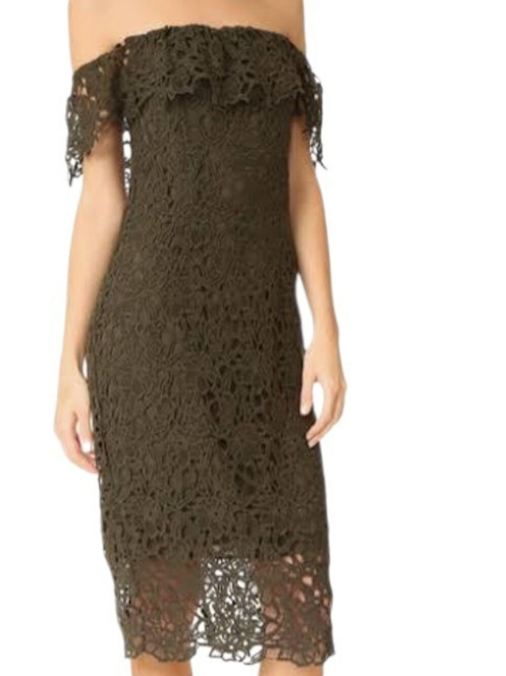 Stylestalker Thalia Lace Off-the-Shoulder Midi Dress in olive green